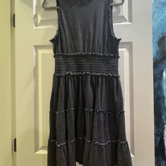 Elegant Navy Blue Striped Womens Dress - Picture 2 of 7